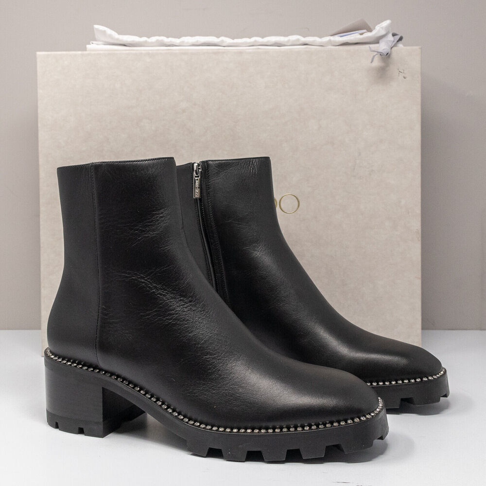 Jimmy Choo Mava 35 Black Smooth Leather Crystral Trim Booties, Size 39 EU (9 US)